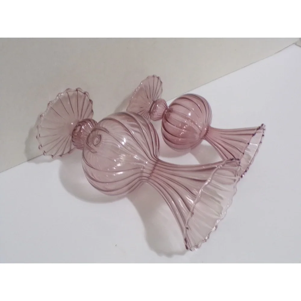 Pink Praline' Glass Ribbed Vases Decorative Hand Blown Large & Small Delicate 2